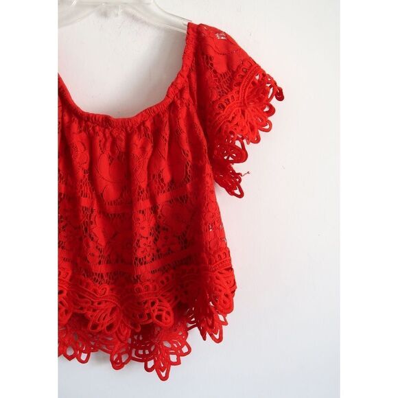 Free People Red Lace Layered Top - Size Medium - Picture 6 of 7
